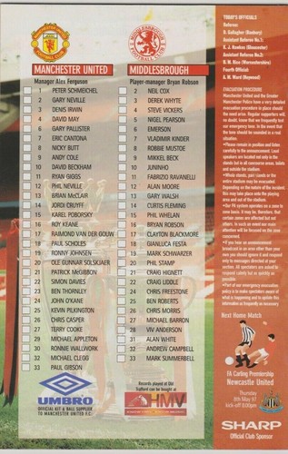 MANCHESTER UNITED v MIDDLESBROUGH 96-97 PREMIERSHIP MATCH OFFICIAL PROGRAMME - 第 2/2 張圖片