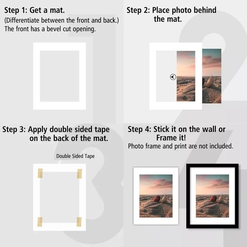White Pre-Cut 11x14 Picture Mat for 8.5x11 Photo Acid Free White Core Mattes - Picture 4 of 7