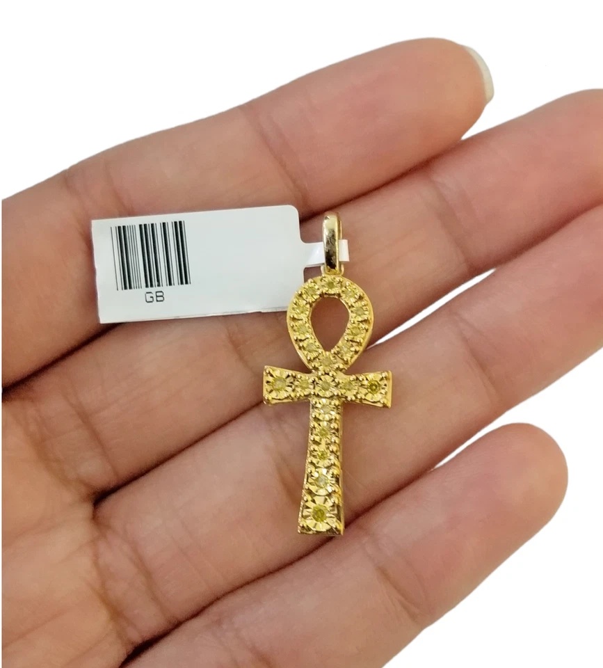 Colgante Cruz Oro Amarillo 10K Diamante Amarillo Real Jesús Dije Religioso Foto 2 de 4