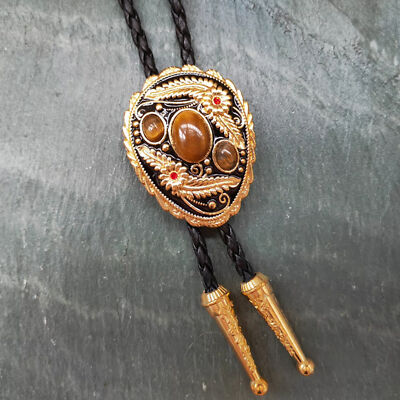 3 Tigers Eye Stone Men Bolo Tie Wedding Necklace Western Cowboy Necktie