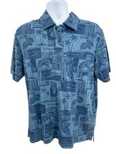 Quiksilver Waterman Blue Tropical Print Polo Golf Hawaiian Shirt Mens Sz Medium