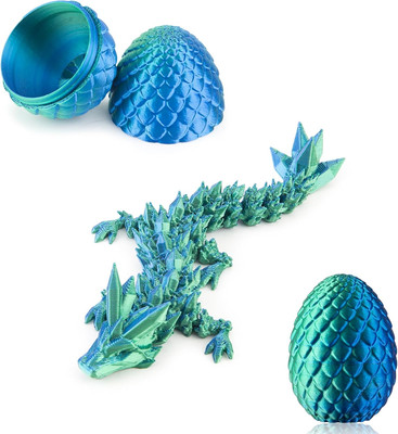 3D Printed Dragon with Egg, Small Articulated Crystal Dragons Eggs for Easter Ba