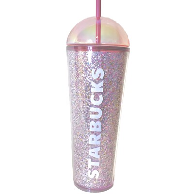 NWT 2024 STARBUCKS Pink & Silver Glitter Cold Cup Tumbler 24 oz