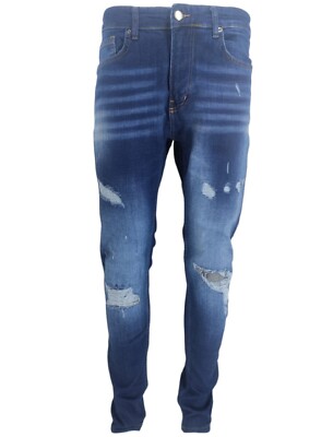 Georgio Peviani Herren Slim Fit Stretch Denim Jeans - Distressed Ripped Tapered