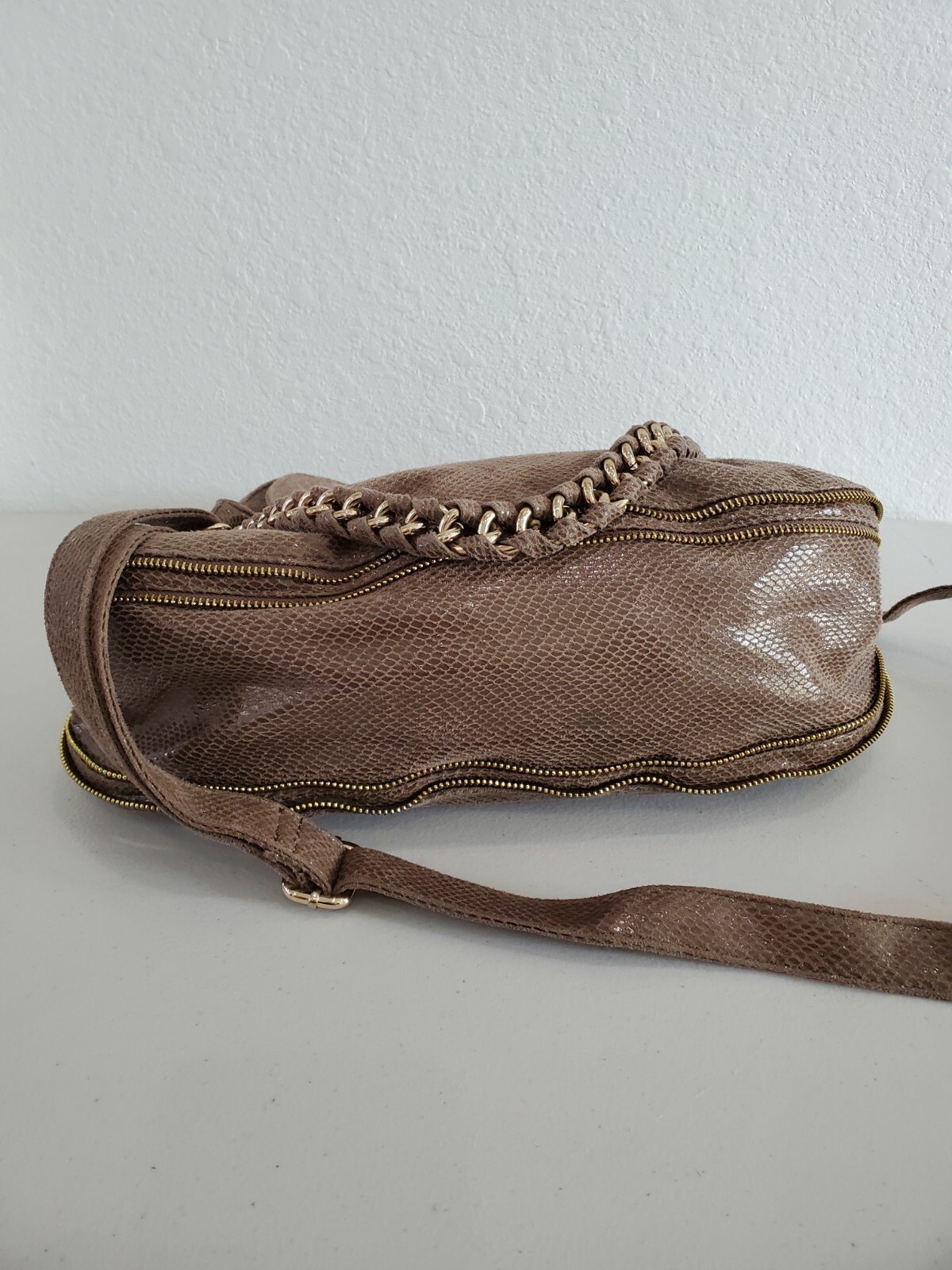 NWT Deux Lux Cocoa Snakeskin Suede Zipper Hobo Bag Shoulder Bag Purse