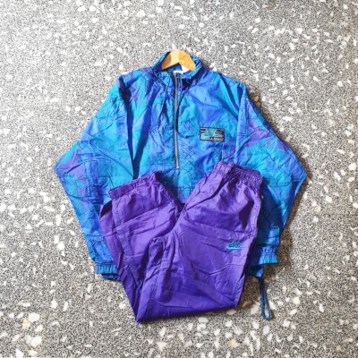 Vintage 80s 90s Nike Blue Sport Fitness Athletic Anorak Tracksuit  jacket/pants M UK