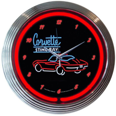 Corvette Stingray Neon clock sign split window C2 Coupe Chevy Garage wall lamp