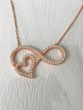 Rose Gold Plated Cubic Zirconia Heart Infinity Pendant  Necklace Jewelry