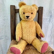 Big Old Vintage Antique yellow Mohair Bear . Jointed . 25" Tall yellow