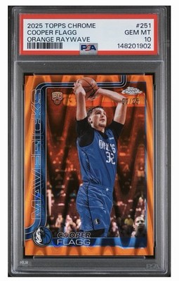 Cooper Flagg Rookie Card 2025 Topps Chrome Orange Raywave /25 PSA 10