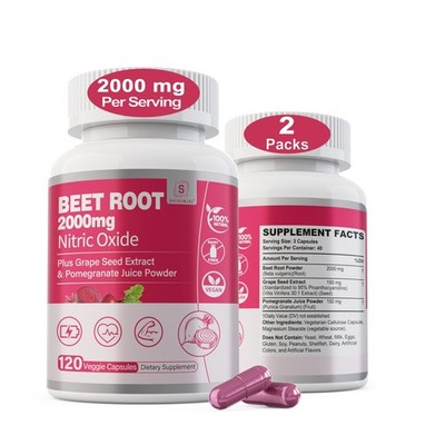 Beet Root Capsules 2000mg Supports Circulation & Blood Flow Energy Nitric Oxi...