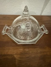VINTAGE DOUBLE BALTIMORE JEANETTE CLEAR GLASS DOMED BUTTER Cheese DISH