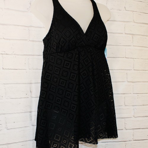 Swim Solutions Black Size 12 Crochet Flyaway Tummy-Control Swimdress NWT $109 - Photo 5/11