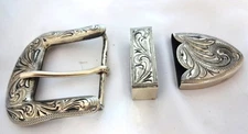 3 Piece Belt Buckle Set San Antonio Ant 1 1/2" Hansen Western Gear Silver Plate