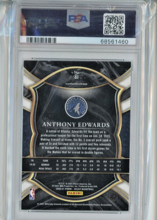 2020-21 Panini Select RETAIL BLUE RC ROOKIE #61 Anthony Edwards PSA 10 GEM view 2