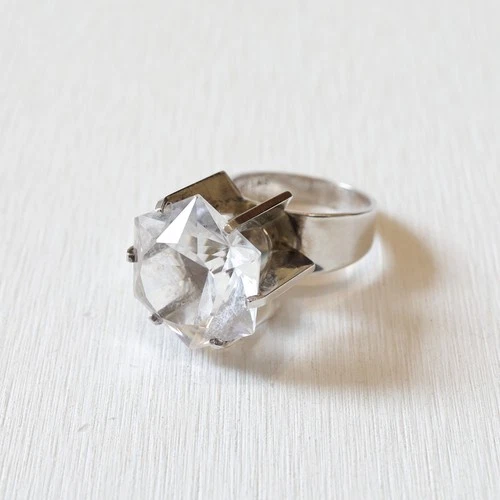 1950s Ateljé Stigbert crystal cocktail ring 925 sterling silver Sweden vintage