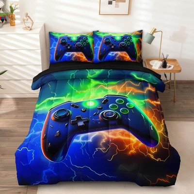 Gamer Full Bedding Sets for Boys Teen, 3 Pcs Full Size Gaming Comforter Set f...