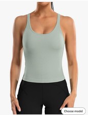 ATTRACO Ribbed Workout Crop Top Built in Bra Yoga Racerback Womens Size Medium