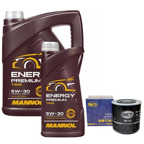 MotoröL Set Mannol 5W-30 API SN 6 Liter + ÖLfilter FüR Volvo 850 S70 V70 I 2.5-image