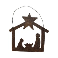 Rustic Nativity Scene Manger Metal Ornament Joseph And Mary