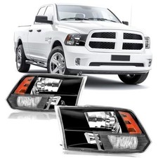 Headlights Assembly compatible with Dual Beam Model Black Housing Amber Side