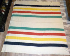 Vtg. Wełniany koc POLAR STAR 'Golden Dawn' z lat 60. Kolorowe paski. 78 x 86. NICE!