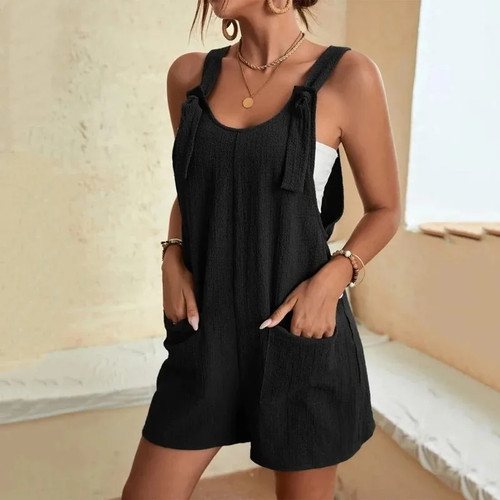 Women's Casual Summer Short Rompers Loose Overall Sleeveless Wide Leg Jumpsuits - Picture 5 of 17
