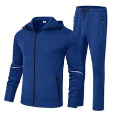 Men's Tracksuits Set Full Zip Jacket Hoodie Sweatsuit Running Large Royal Blue