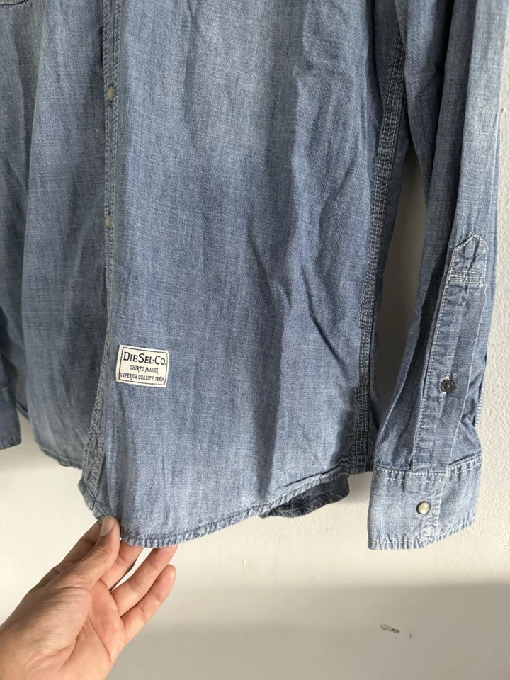 Camisa a Presión Perla Lavada Ligera Denim Diesel Western Años 2000 2010 Grande Diseñador Foto 2 de 4