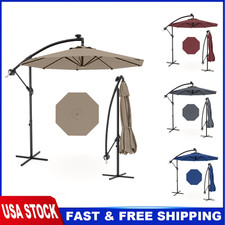 10 FT Solar Offset Hanging Umbrella Patio Cantilever Umbrella w/ 32 LED Lights
