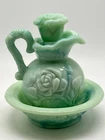 Avon Vintage Jadeite Green Swirl Milk Glass Rose Mini Pitcher And Bowl Set