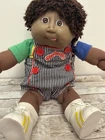 Vintage Cabbage Patch Kids Tongue AA Black Boy Doll Color Block Denim Romper