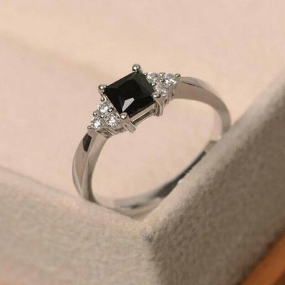 Schwarzer Diamant-Verlobungsring 2 kt Princess-Schliff 14 K Weißgold-Finish Größe K-T