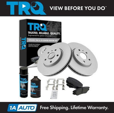 TRQ Front Ceramic Brake Pad & Coated Rotor Kit w/Fluids for Terrain Equinox