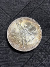 1990 Mexico 1 oz .999 Silver Libertad 1 Onza Plata Unc Condition Toned