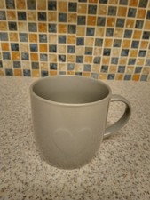 M&S Single Heart Grey Mugs Cottage Kitchen Valentines day 8.5cm diam 9cm high