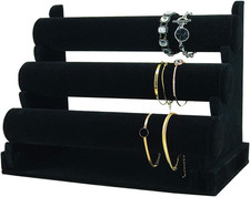 3 Tiers Bracelet Holder, Black Velvet Jewelry Organizer Stand and Display, Detac