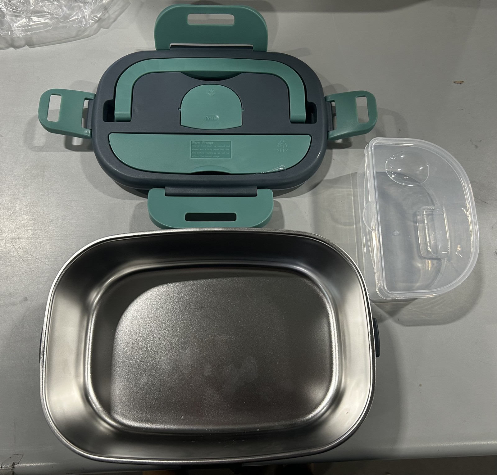 ЭЛЕКТРИЧЕСКИЙ ЛАНЧ-БОКС BEVCEKNS 3 В 1 С ПОРТАТИВНЫМ ПОДОГРЕВОМ ОБЪЕМОМ 1,5 л ИЗ НЕРЖАВЕЮЩЕЙ СТАЛИ - СИНИЙ / ЗЕЛЕНЫЙ