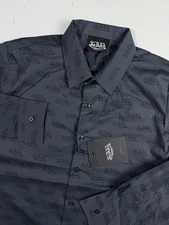 New Von Dutch Men Size Large All Over Print Long Sleeve Button Up Shirt Charcoal