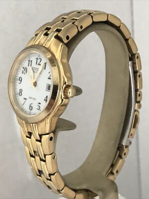 Citizen Ladies Watch Vintage Gold Tone Stretch Bracelet White Dial Date Window Citizen Bianca White Dial Gold-Tone Stainless Steel Bracelet  main image 2