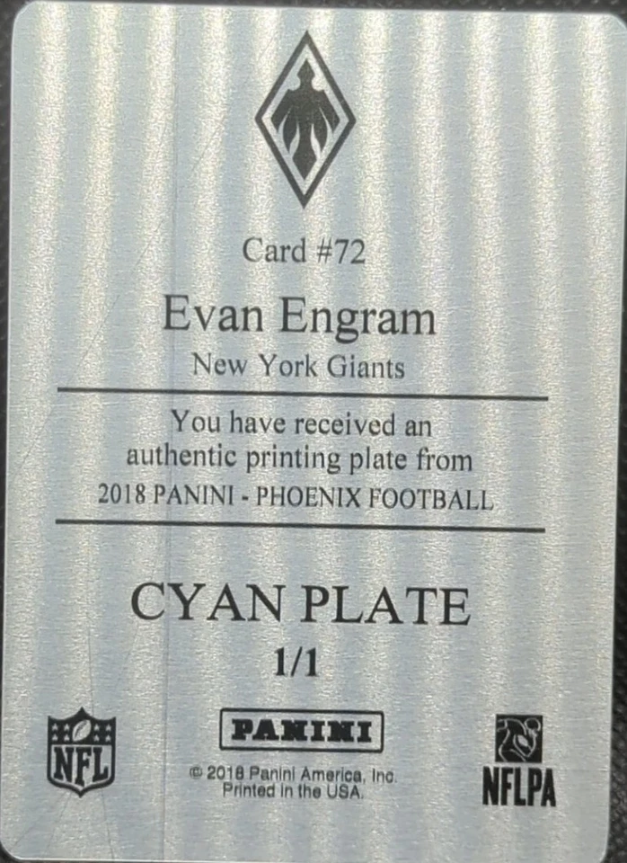 EVAN ENGRAM 2018 Panini Phoenix PRINTING PLATE SP #1/1 Giants Jaguars #72 One of - Image 2 of 2