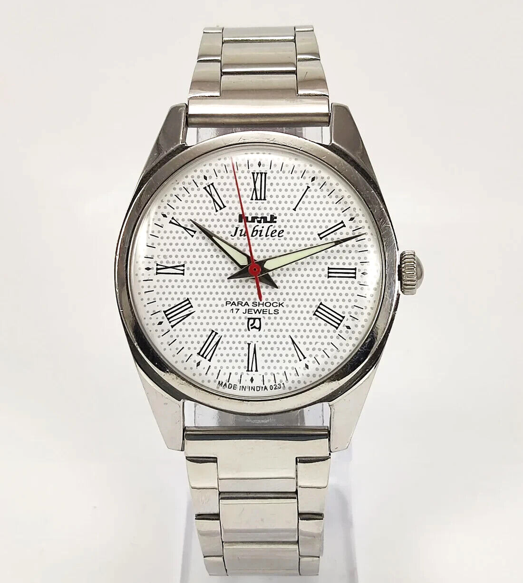 HMT Jubilee White Dial 17 Jewels Mechanical Hand-Winding For Men's Wrist  Watch