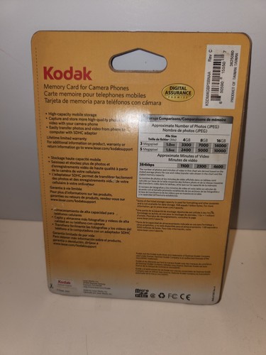 Kodak Memory Card for Camera Phones 4GB Micro SDHC Adapter New - Picture 3 of 3