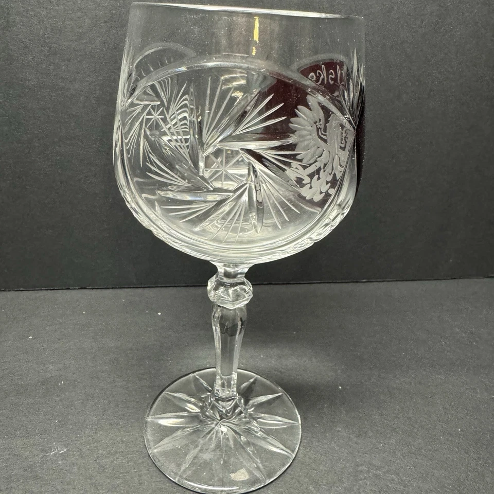 Bohemian Style Ruby Red Wine Goblet Glass Hand Cut POLSKA Poland Coat of Arms - Image 3 of 4