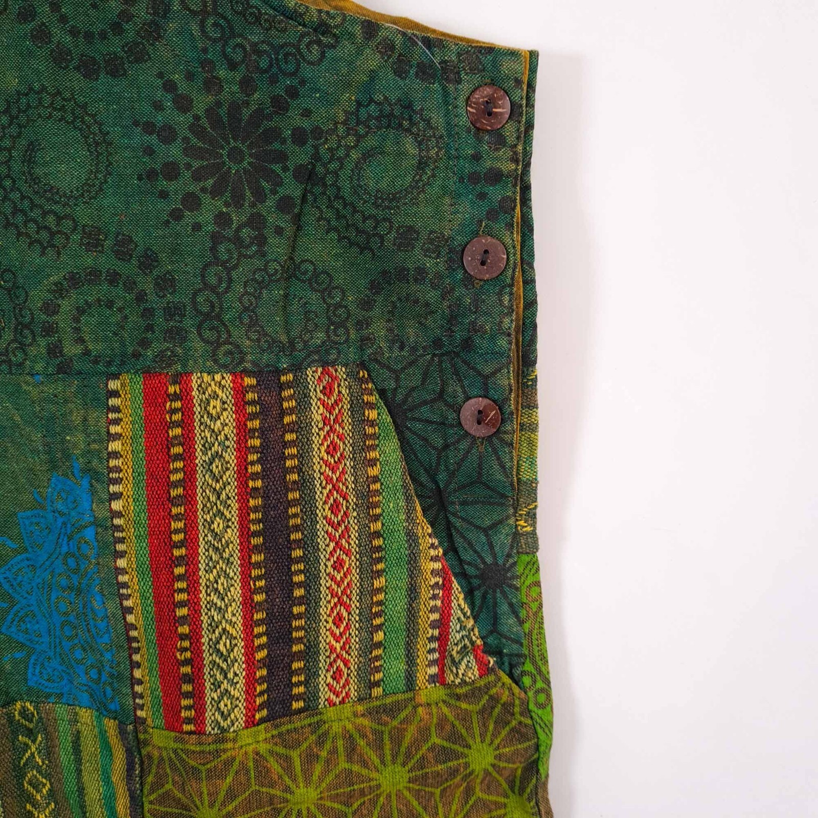 Green Boho Overalls Dungarees Patch Playsuit Festival Summer Hippie Comfortable image 3
