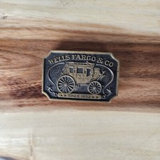 Wells Fargo  Co Belt Buckle Stage Coach Since 1852 Brass 1973 Vintage