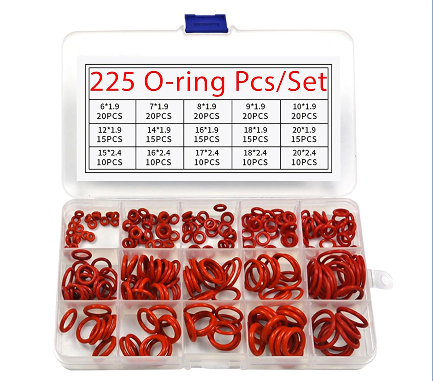 Silicone Rubber O-Ring Assortment Kit 225 Pieces 15 Sizes Metric VMQ Sealing Gas