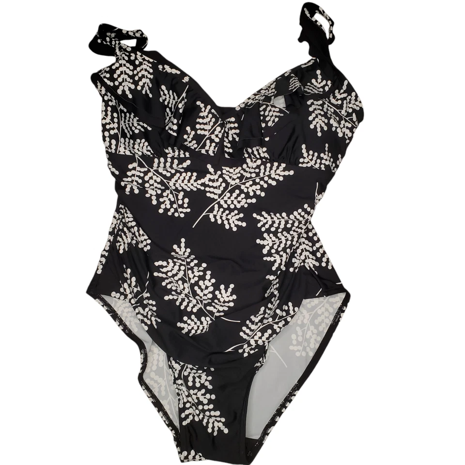 Tommy Hilfiger Traje de Baño de Una Pieza Negro Blanco Estampados Acolchado Volantes Pecho 16 Nuevo con Etiquetas Foto 2 de 4