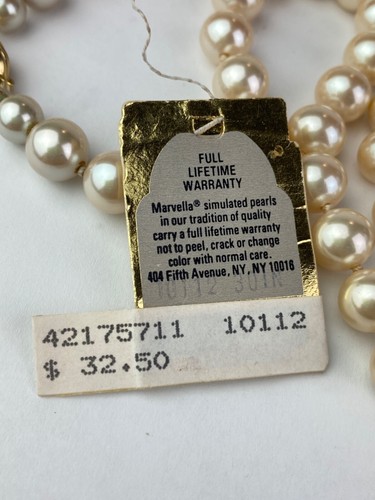 MARVELLA Vintage 29" Simulated Pearl Necklace New Old Stock w/Orig. Tag - Picture 6 of 13