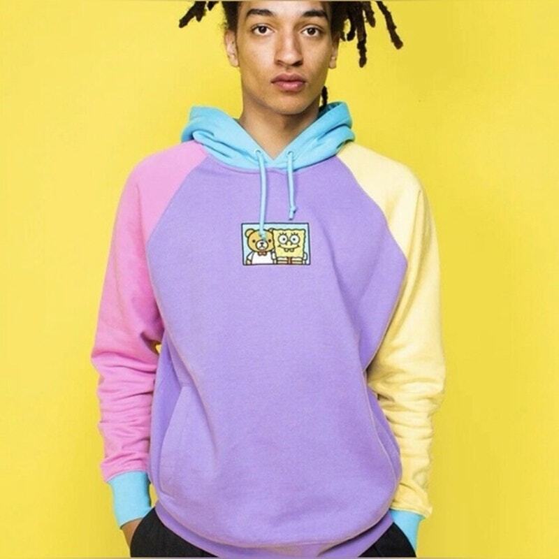 TEDDY FRESH X SPONGEBOB Hoodie Sweatshirt Mens S Pastel Colorblock